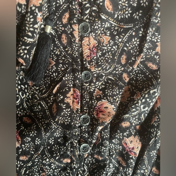 American Eagle Ditsy Floral Mini Dress XS Ruffle Neck Tassel Boho - Picture 8 of 12